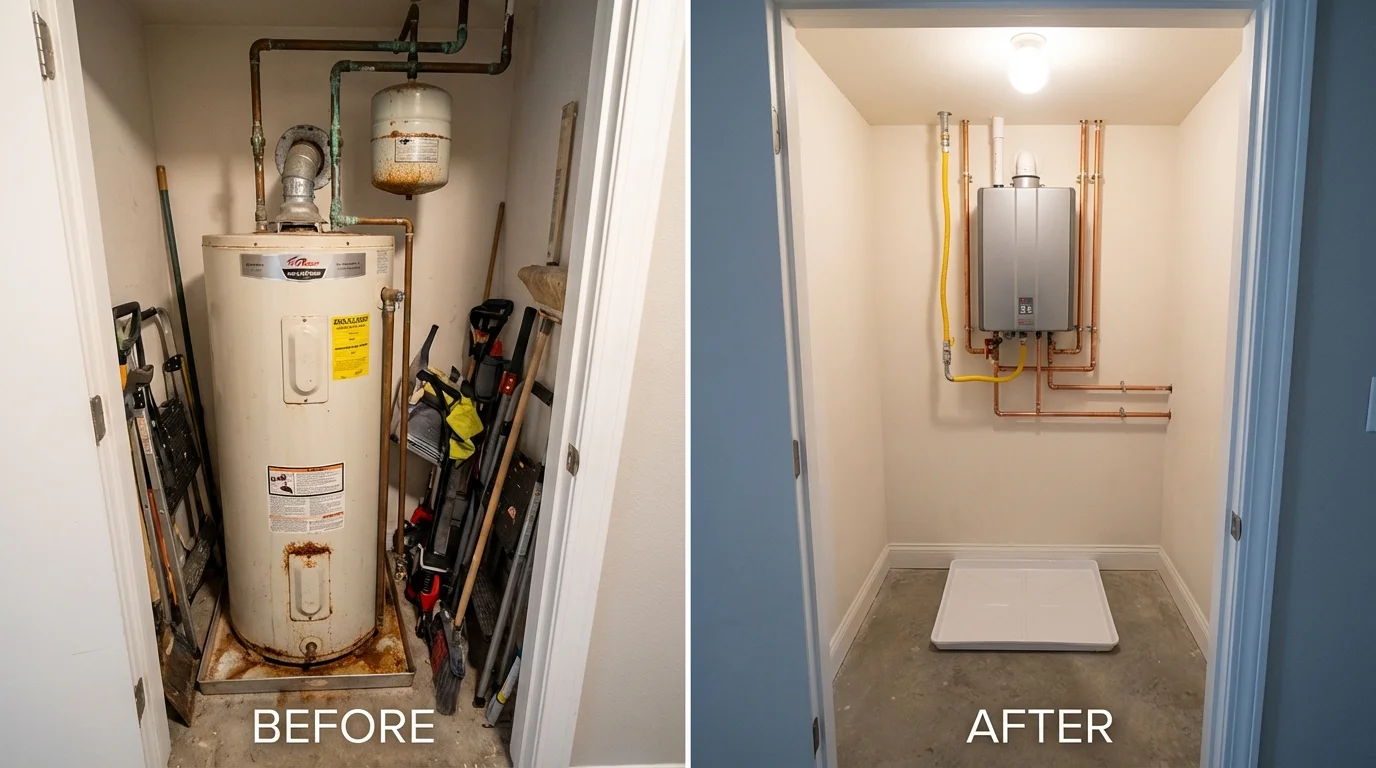 Tank water heater versus wall-mounted tankless unit comparison for Everson, WA homeowners