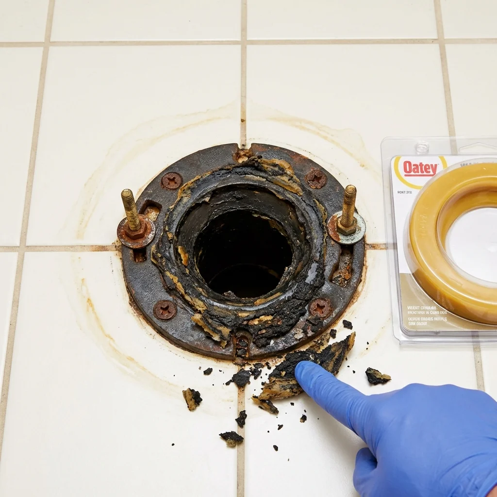 Failed wax ring showing water seepage at the base of a toilet in a Everson, WA home