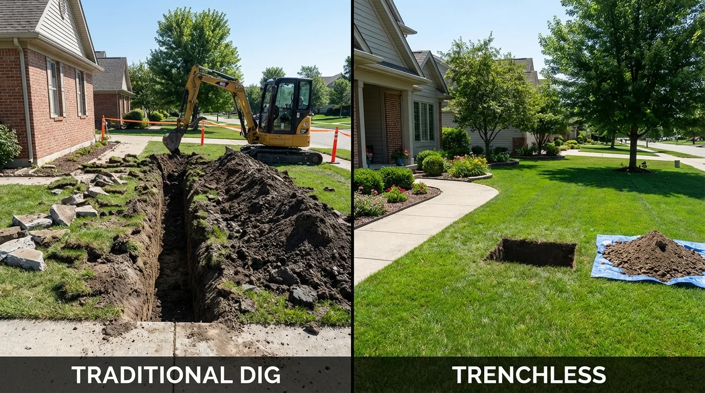 Trenchless sewer repair with minimal yard damage versus traditional excavation in Everson, WA